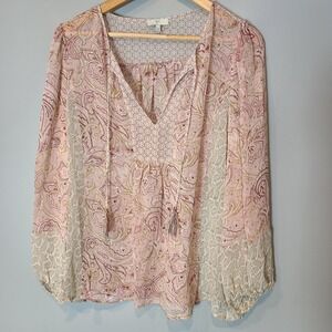 Joie Silk Top Womens Medium Floral Boho Garden Girl Ethereal Ren Faire Sheer